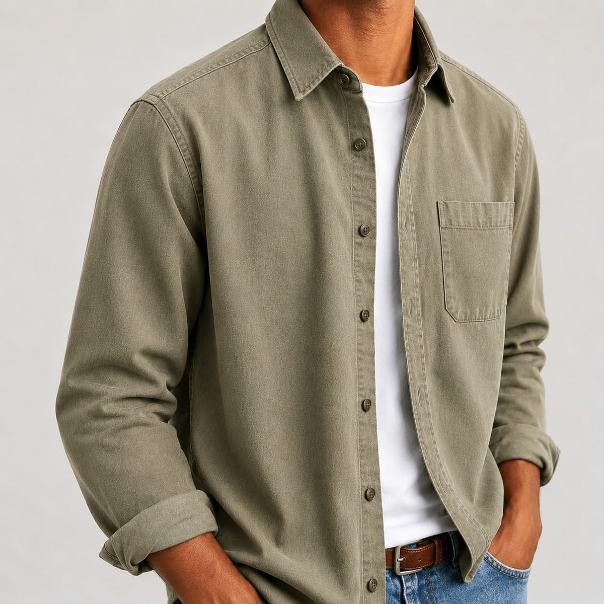 Men's Button-Up Shirt- Long-Sleeve Chest-Pocket Top