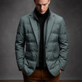 Men's Quilted Puffer Jacket - Ribbed-Cuff Zip-Up Outerwear