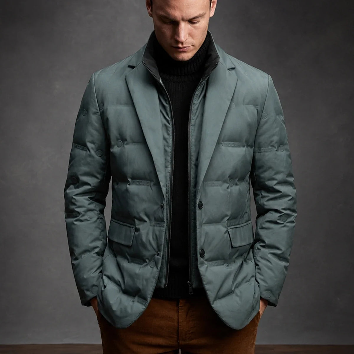 Men's Quilted Puffer Jacket - Ribbed-Cuff Zip-Up Outerwear