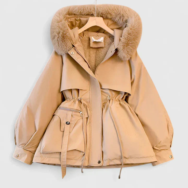 Women's Padded Jacket - Faux-Fur Trim Hooded Coat