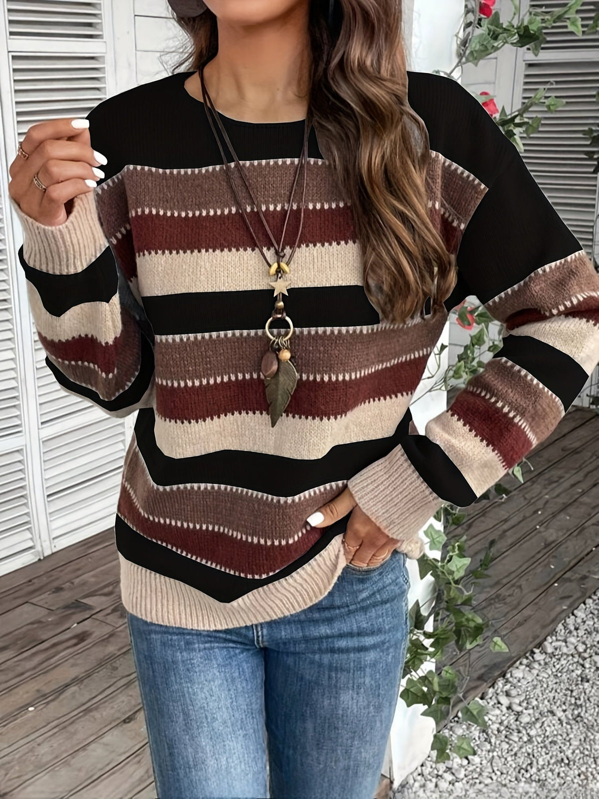 Women's Striped Jumper - Round Neck Knitwear