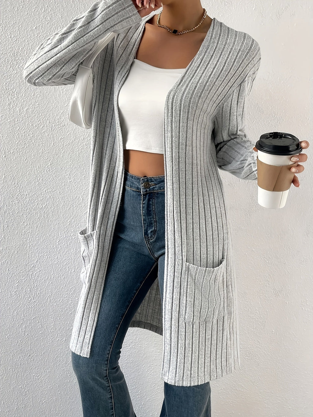 Women's Ribbed Cardigan - Open Front