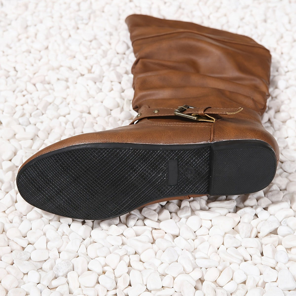 Women's Slouch Riding Boots - Buckle and Knee-High Shaft