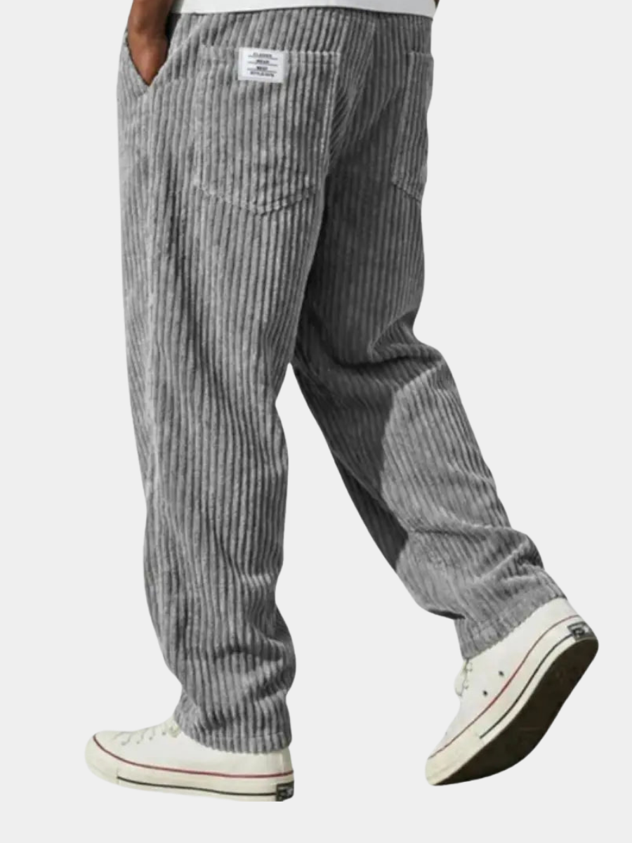 Men's Corduroy Trousers- Drawstring Waist and Straight Leg
