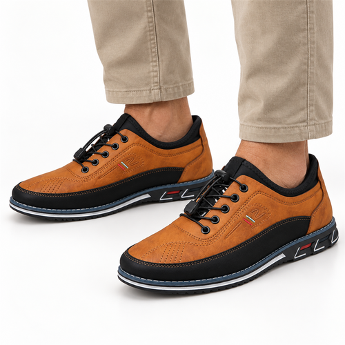 Adrian camel brown lace-up casual shoes on model