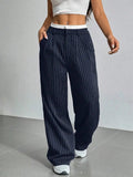 Women's Pinstripe Trousers- High Waist and Wide Leg