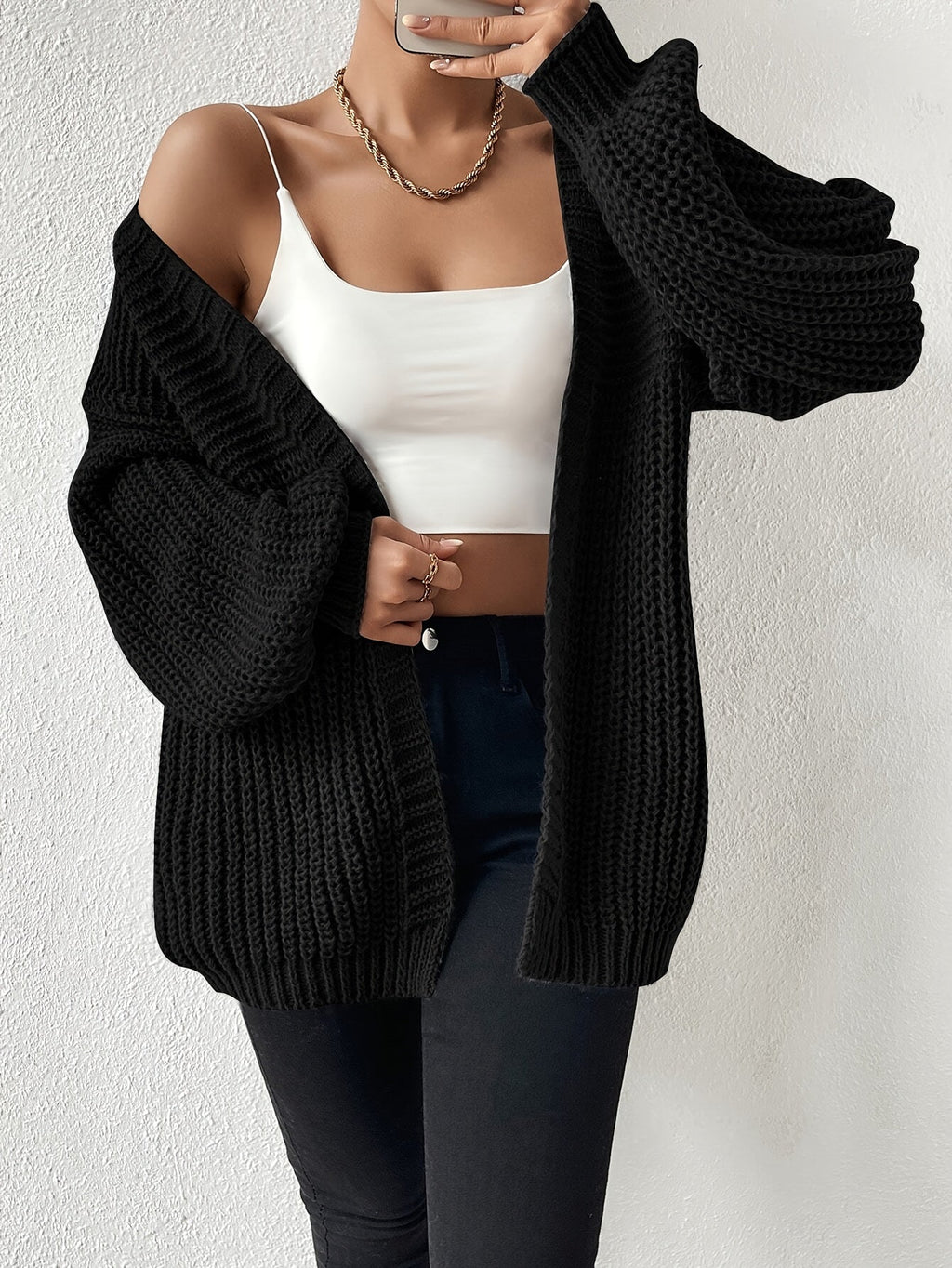Women's Chunky-Knit Cardigan - Open Front
