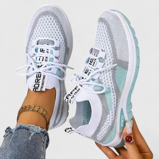 Women's Lace-Up Trainers - Colour-Panel Everyday Shoes