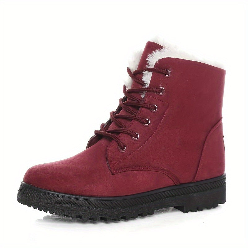 Women's Lace-Up Ankle Boots - Lined Flat Winter Shoes