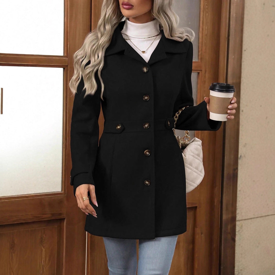 Women's Belted Trench Coat - Mid-Season Button-Front Jacket