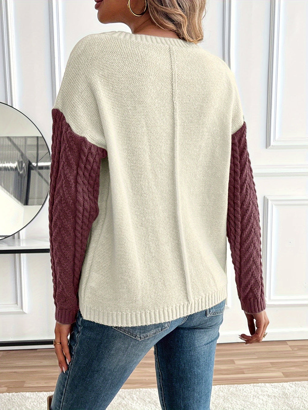 Women's Colour-Block Cable-Knit Jumper