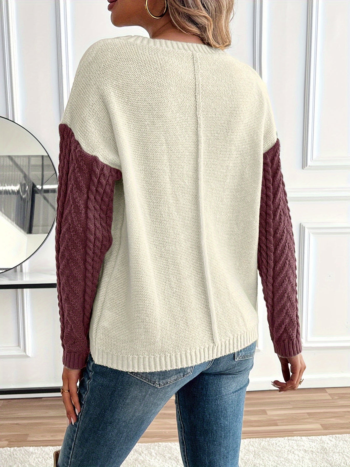 Women's Colour-Block Cable-Knit Jumper