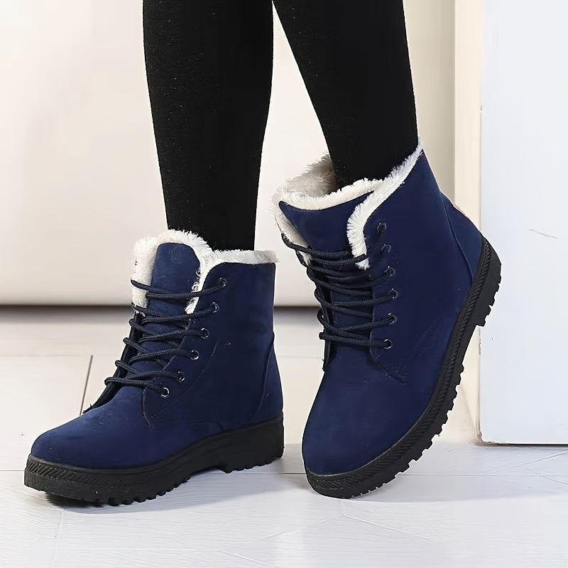 Women's Lace-Up Ankle Boots - Lined Flat Winter Shoes