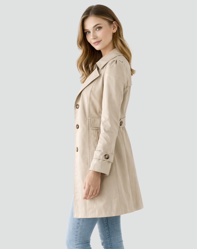 Women's Slim-Fit Trench Coat - Lapel Mid-Season Jacket