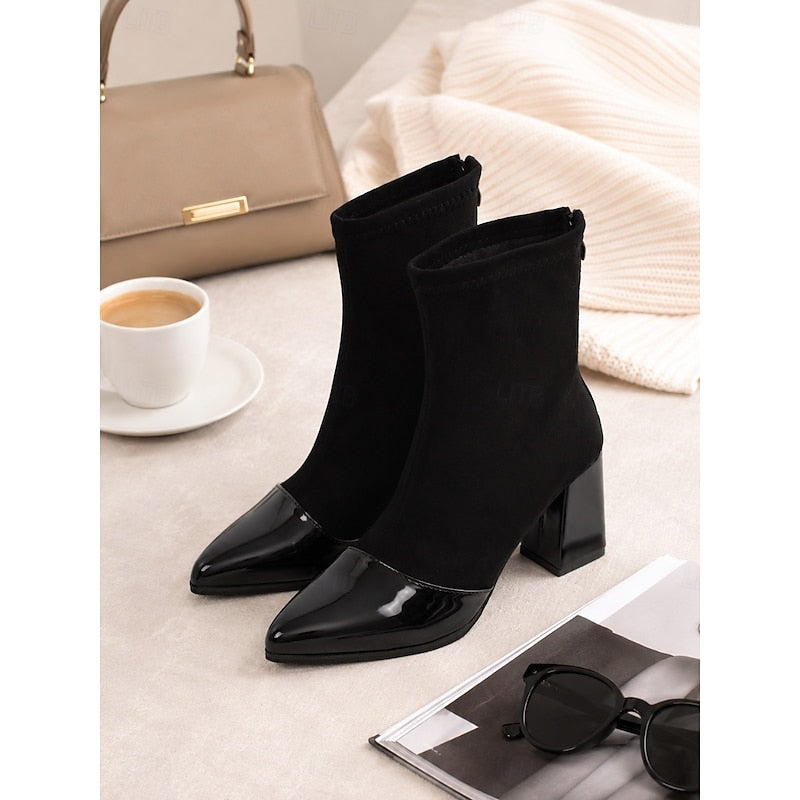 Women's Cap-Toe Ankle Boots - Block Heel Sock Boots