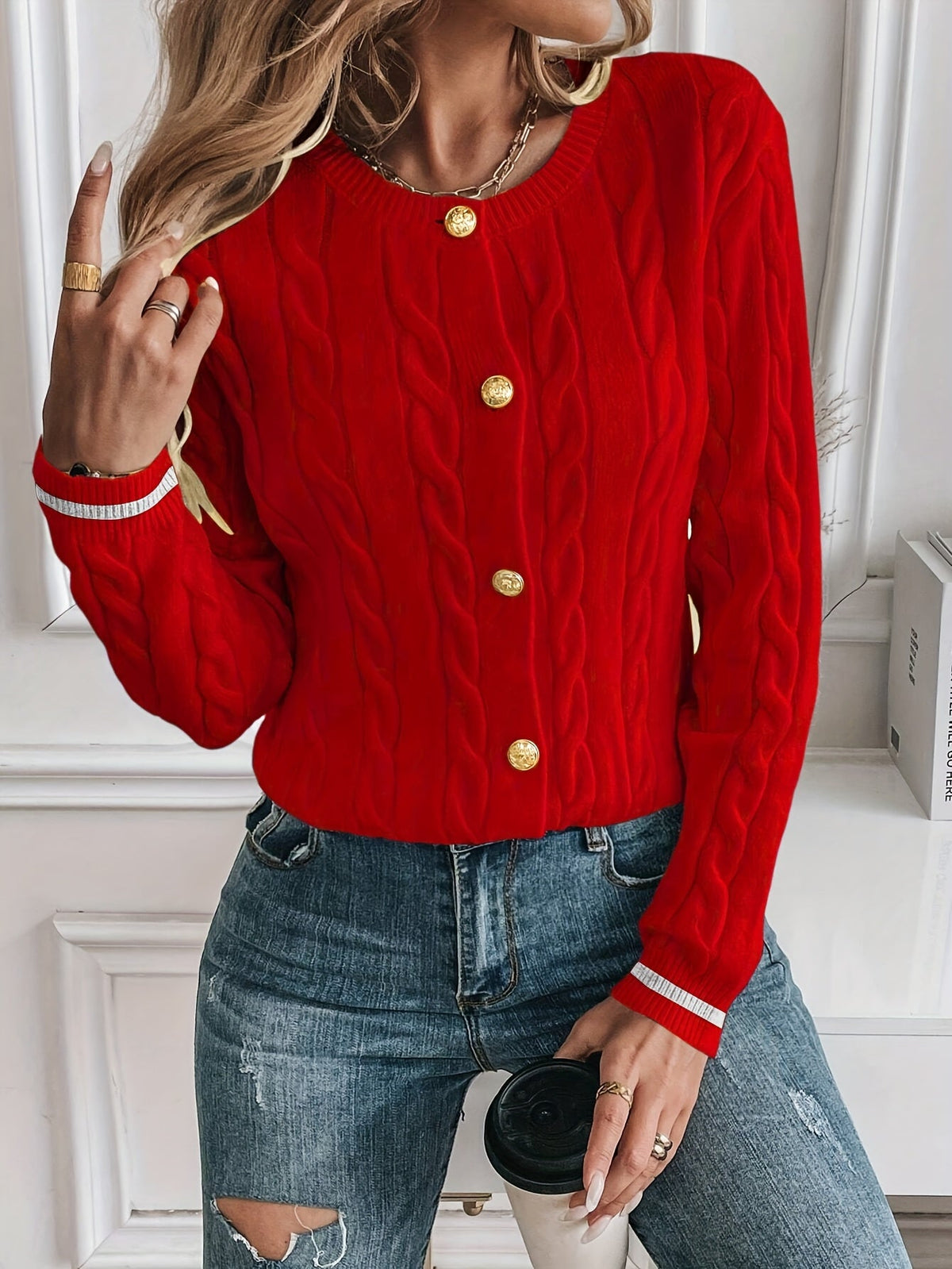 Women's Cable-Knit Cardigan - Button Front