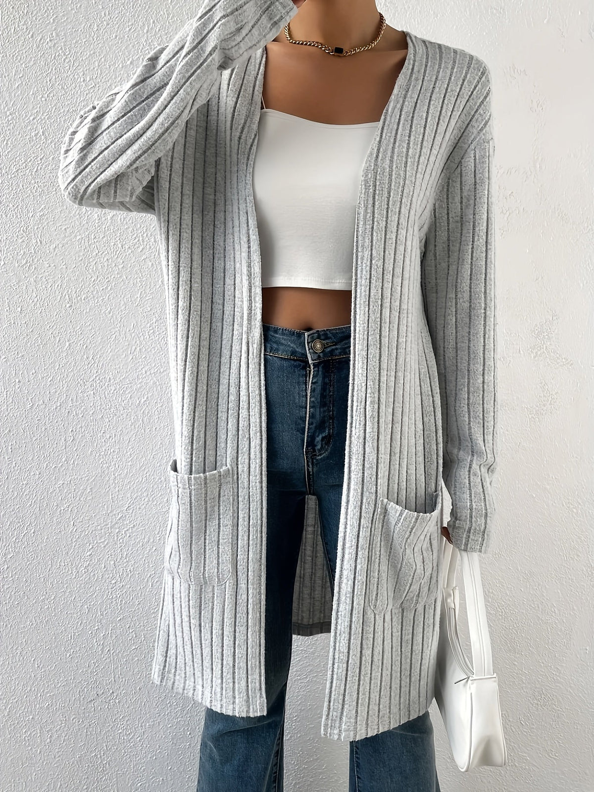 Women's Ribbed Cardigan - Open Front