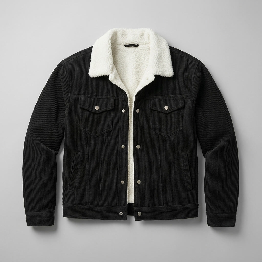 Men's Corduroy Jacket- Fleece Lining and Button Front