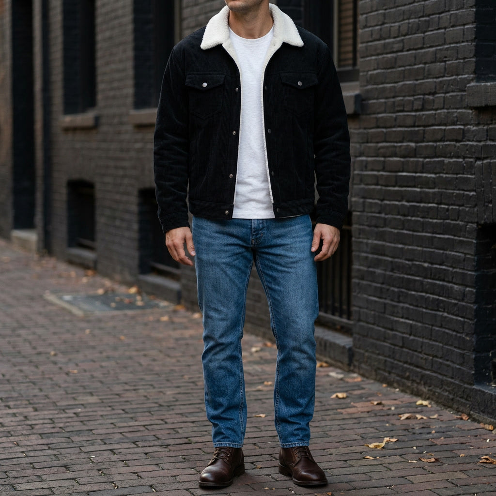 Men's Corduroy Jacket- Fleece Lining and Button Front