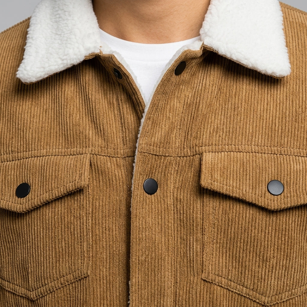 Men's Corduroy Jacket- Fleece Lining and Button Front