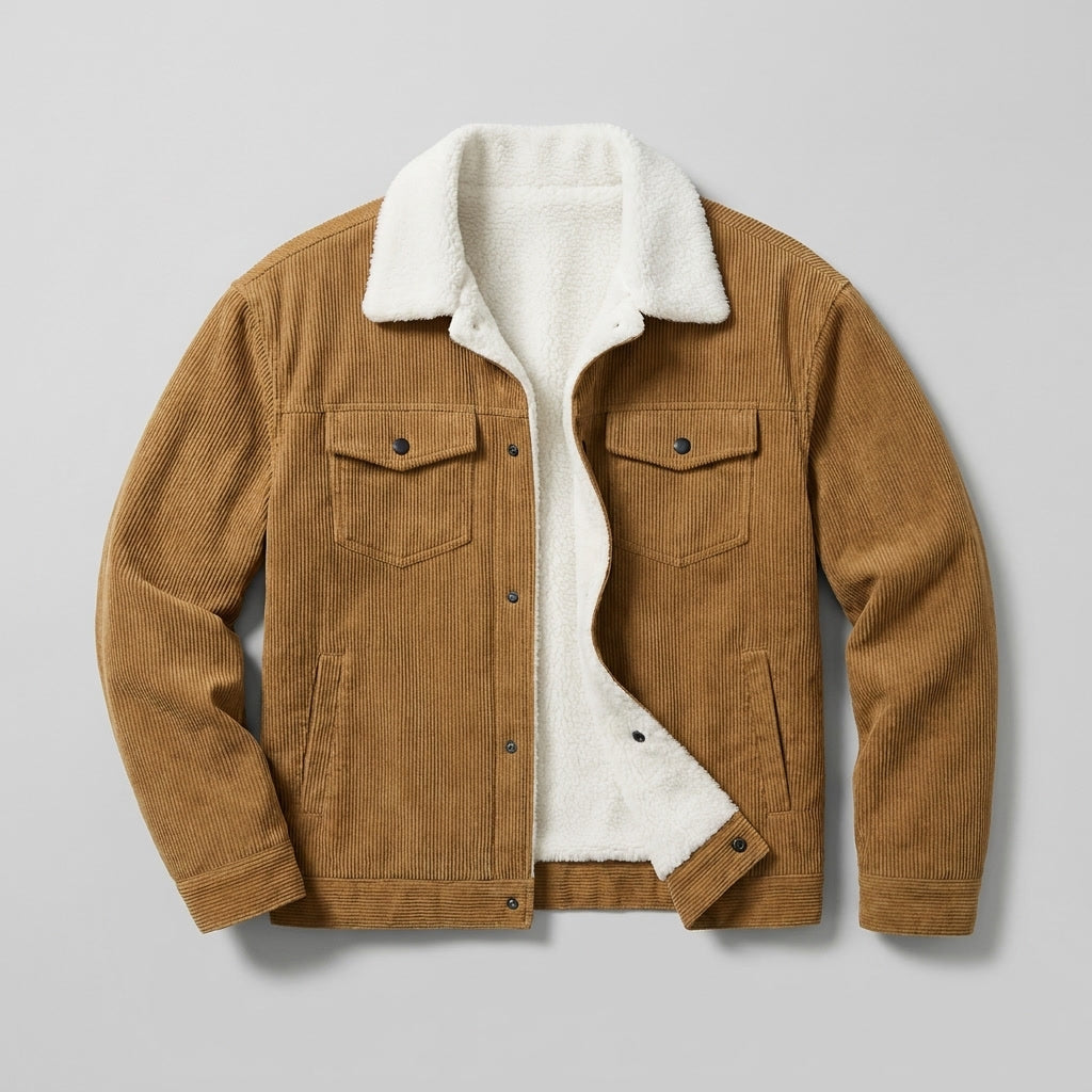 Men's Corduroy Jacket- Fleece Lining and Button Front