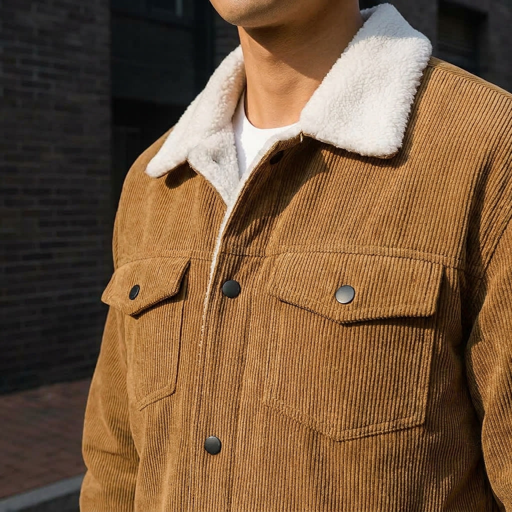 Men's Corduroy Jacket- Fleece Lining and Button Front