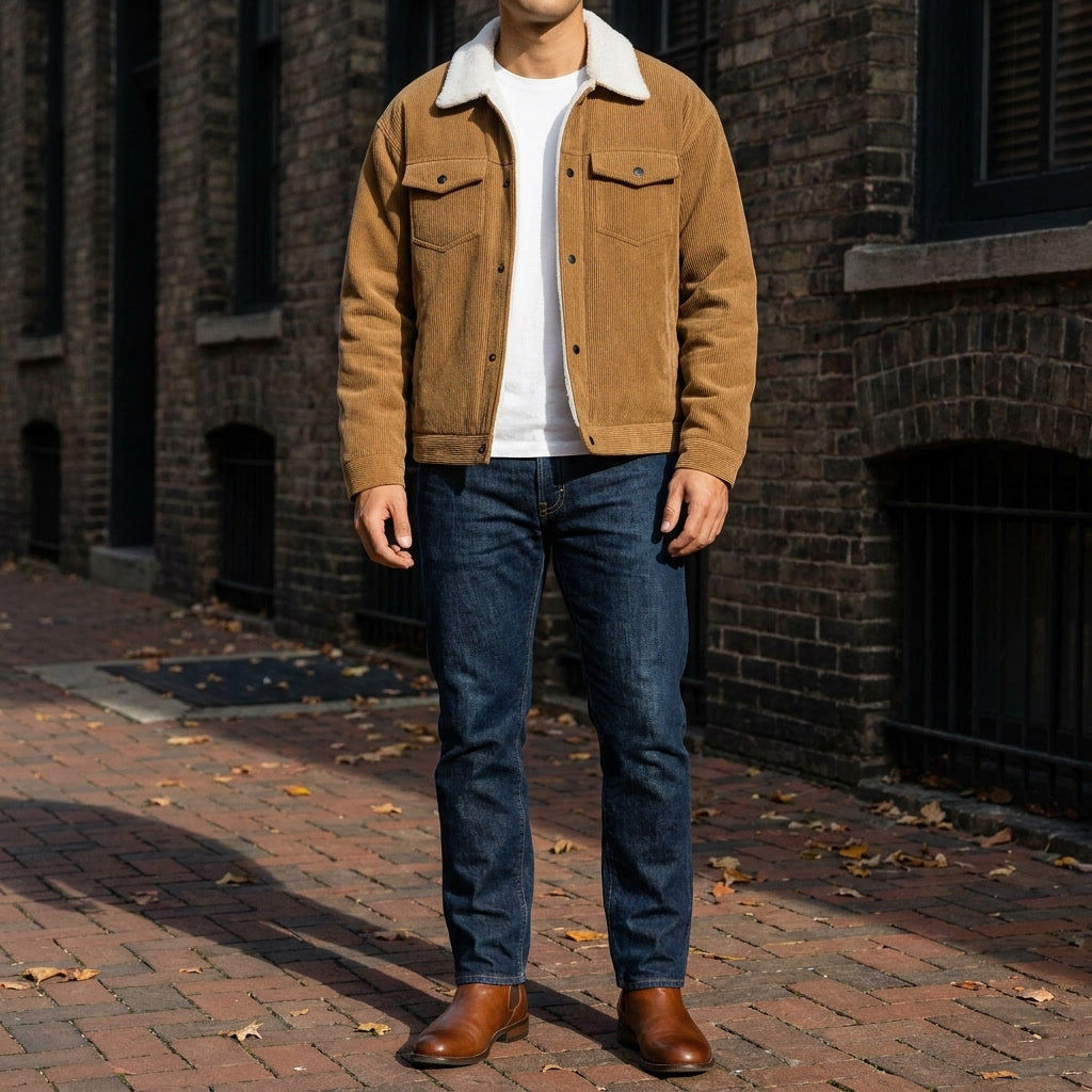 Men's Corduroy Jacket- Fleece Lining and Button Front