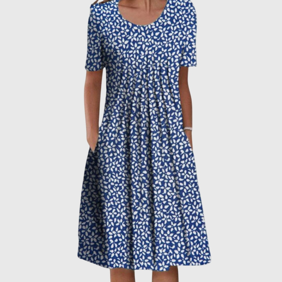 Scarlett | Floral Print Round Neck Midi Dress