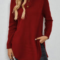 Women's Longline Sweater - Round Neck Side-Slit Knit Top