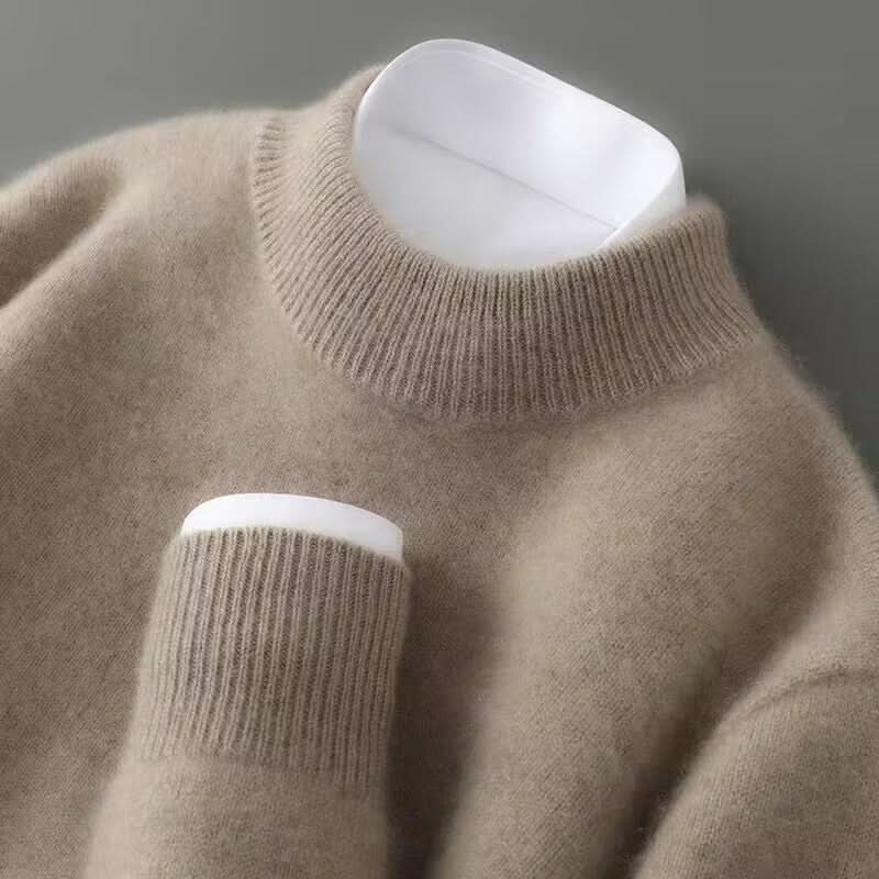 Women's Mock-Neck Jumper- Fine Knit with Ribbed Trim
