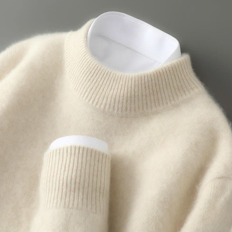 Women's Mock-Neck Jumper- Fine Knit with Ribbed Trim