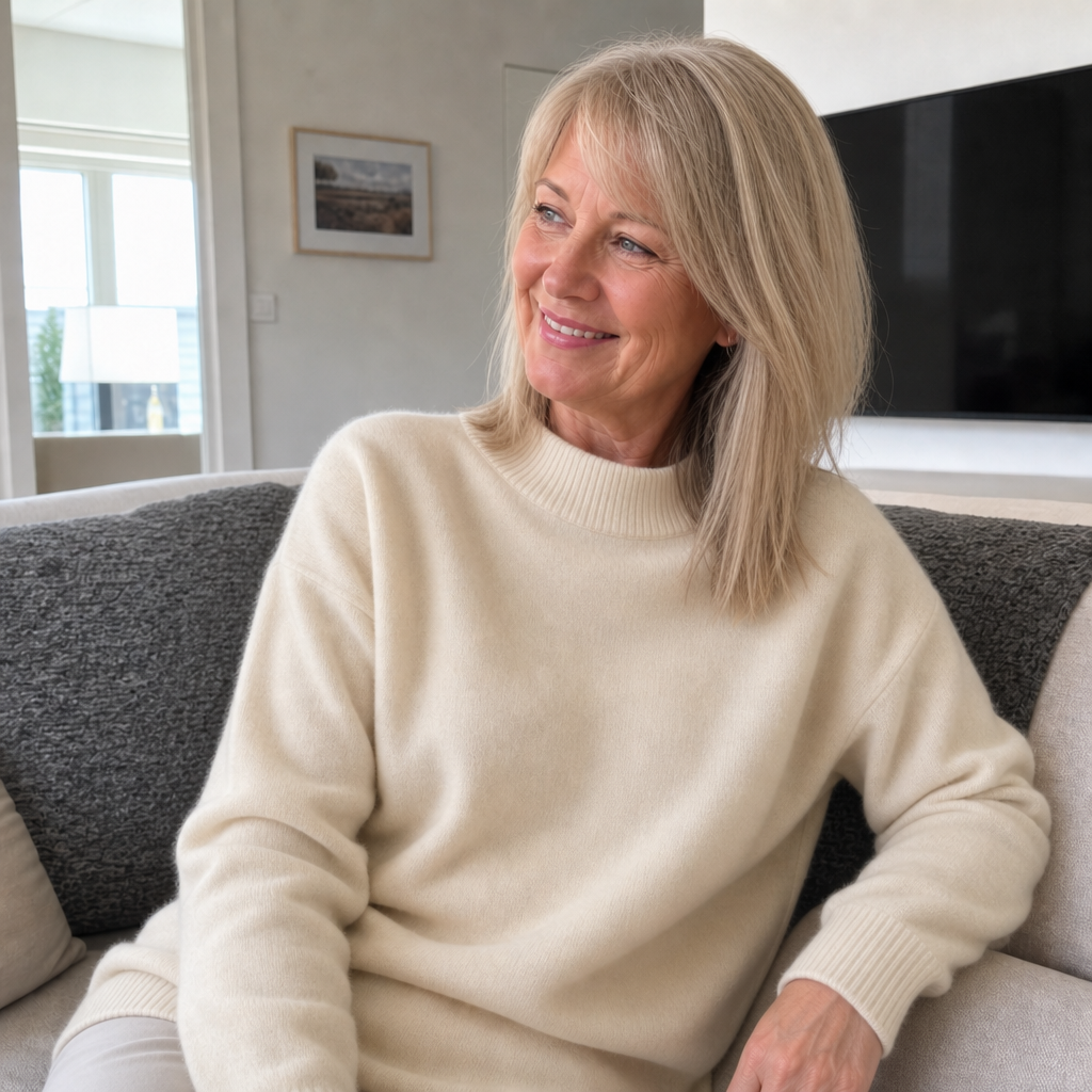Women's Mock-Neck Jumper- Fine Knit with Ribbed Trim
