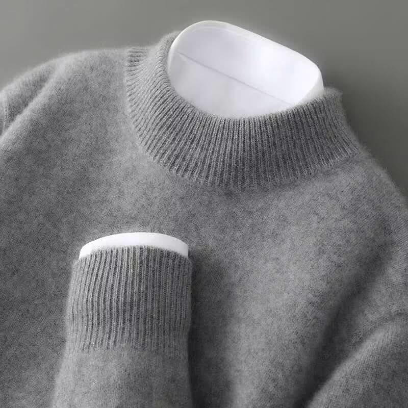 Women's Mock-Neck Jumper- Fine Knit with Ribbed Trim
