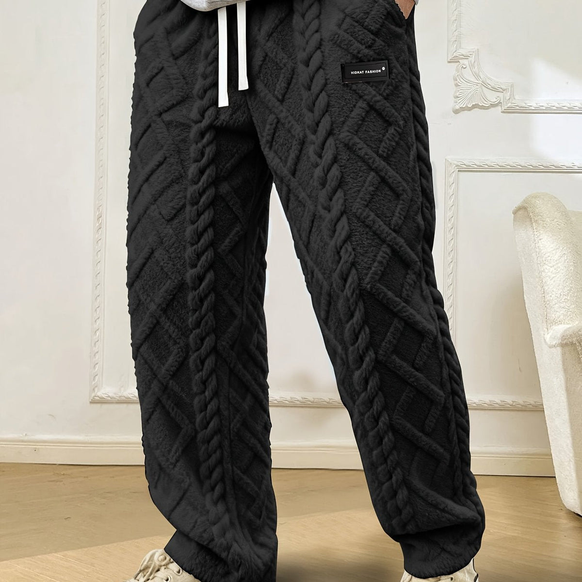 Men's Textured Joggers - Drawstring Cable-Knit Trousers