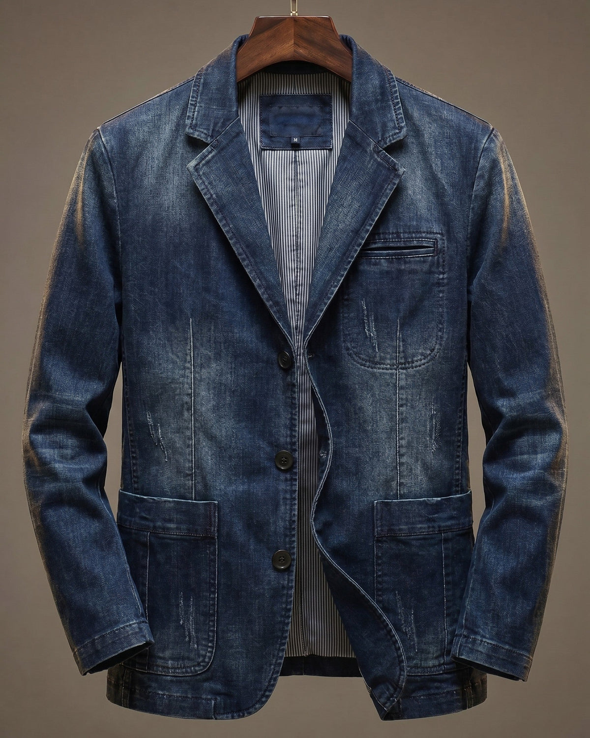 Men's Washed Denim Blazer - Notched-Lapel Jacket