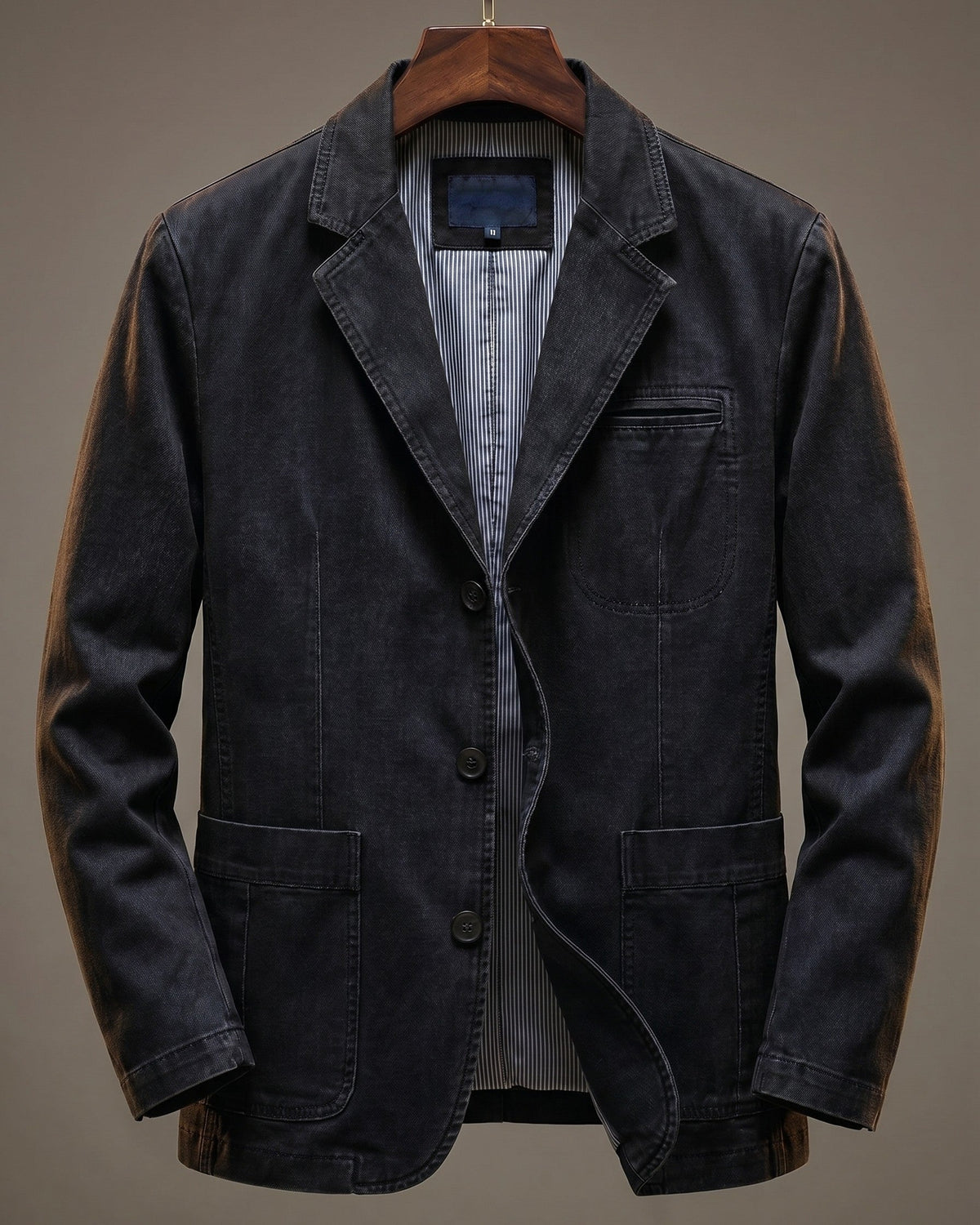 Men's Washed Denim Blazer - Notched-Lapel Jacket