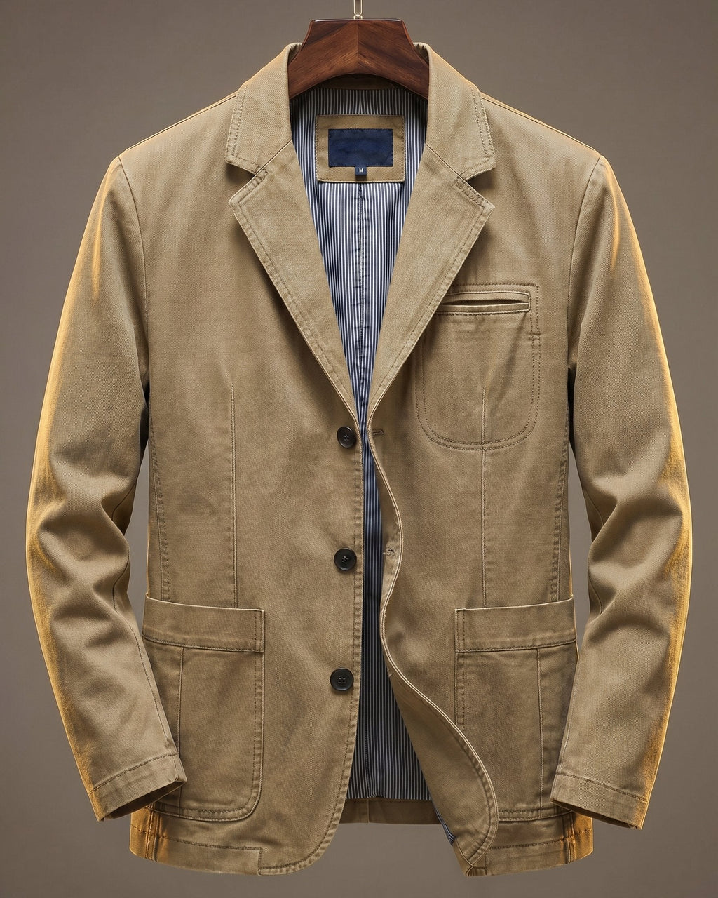Men's Washed Denim Blazer - Notched-Lapel Jacket