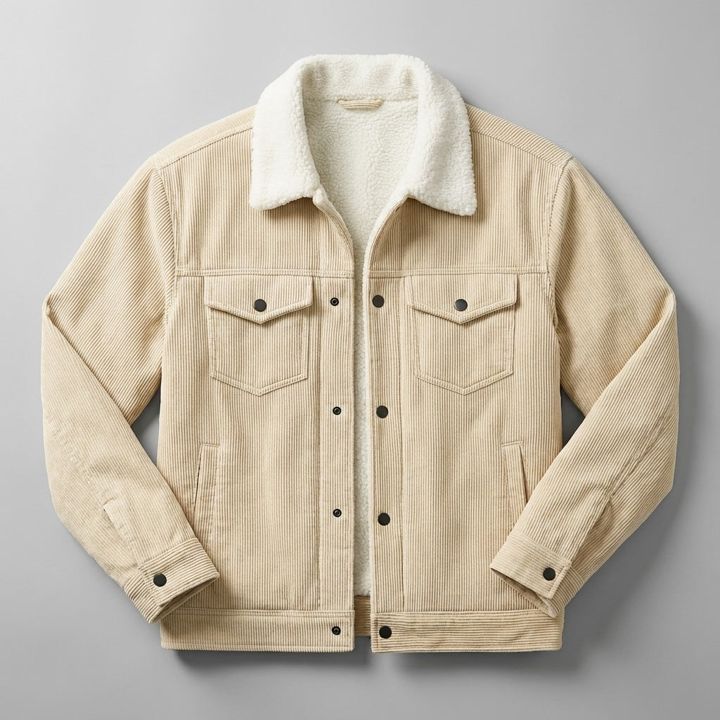 Men's Corduroy Jacket- Fleece Lining and Button Front