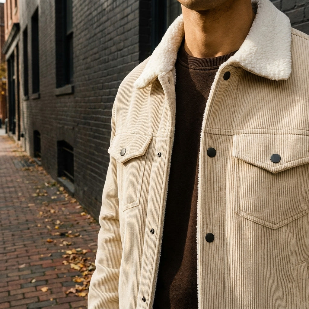 Men's Corduroy Jacket- Fleece Lining and Button Front