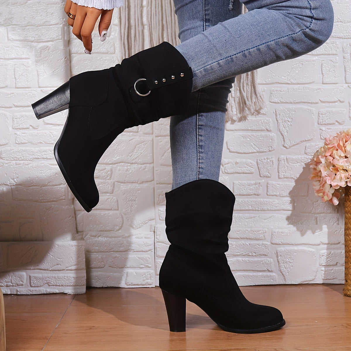 Women's Western Ankle Boots - Slouch Shaft