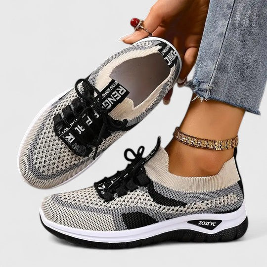 Women's Lace-Up Trainers - Colour-Panel Everyday Shoes
