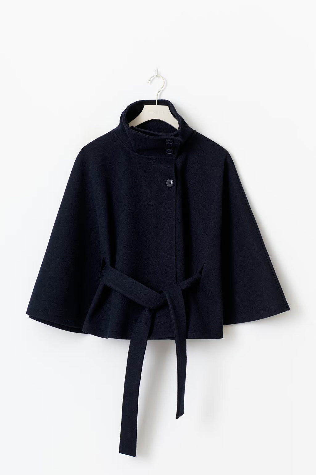 Women's Cape Coat - High-Collar Belted Winter Jacket