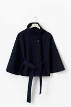 Women's Cape Coat - High-Collar Belted Winter Jacket
