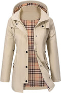Women's Hooded Coat- Check Lining and Waist Drawcord
