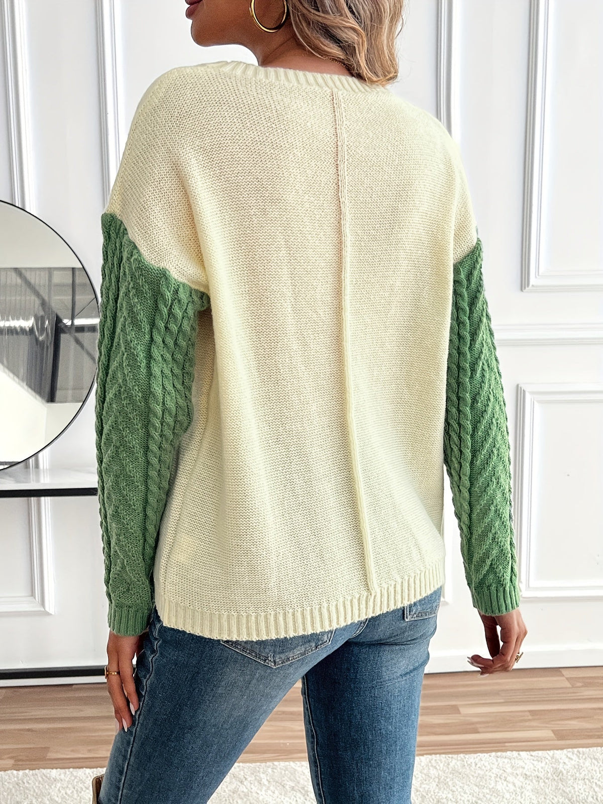 Women's Colour-Block Cable-Knit Jumper