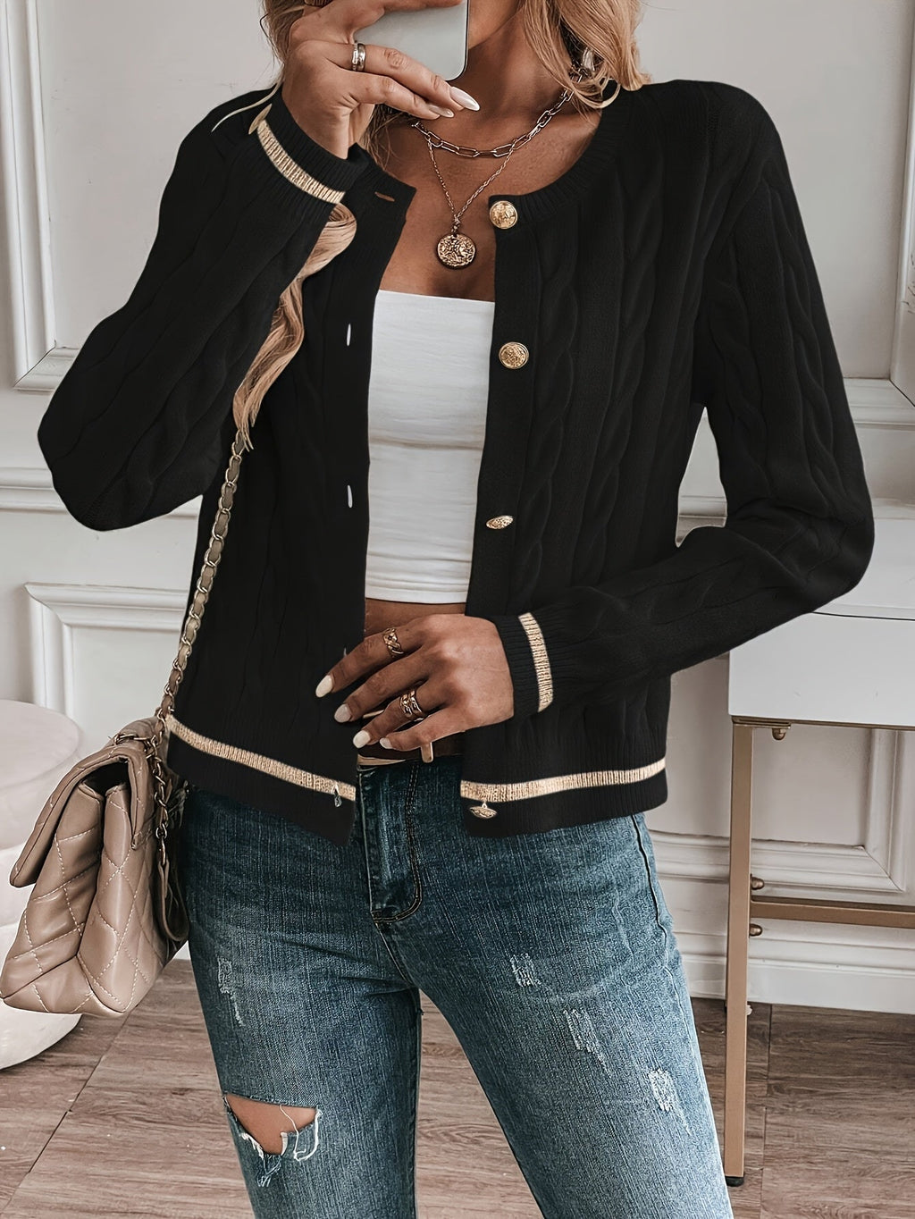 Women's Cable-Knit Cardigan - Button Front