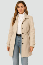 Women's Belted Trench Coat - Mid-Season Button-Front Jacket