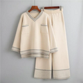 Women's V-Neck Loungewear Set- Contrast Stitching