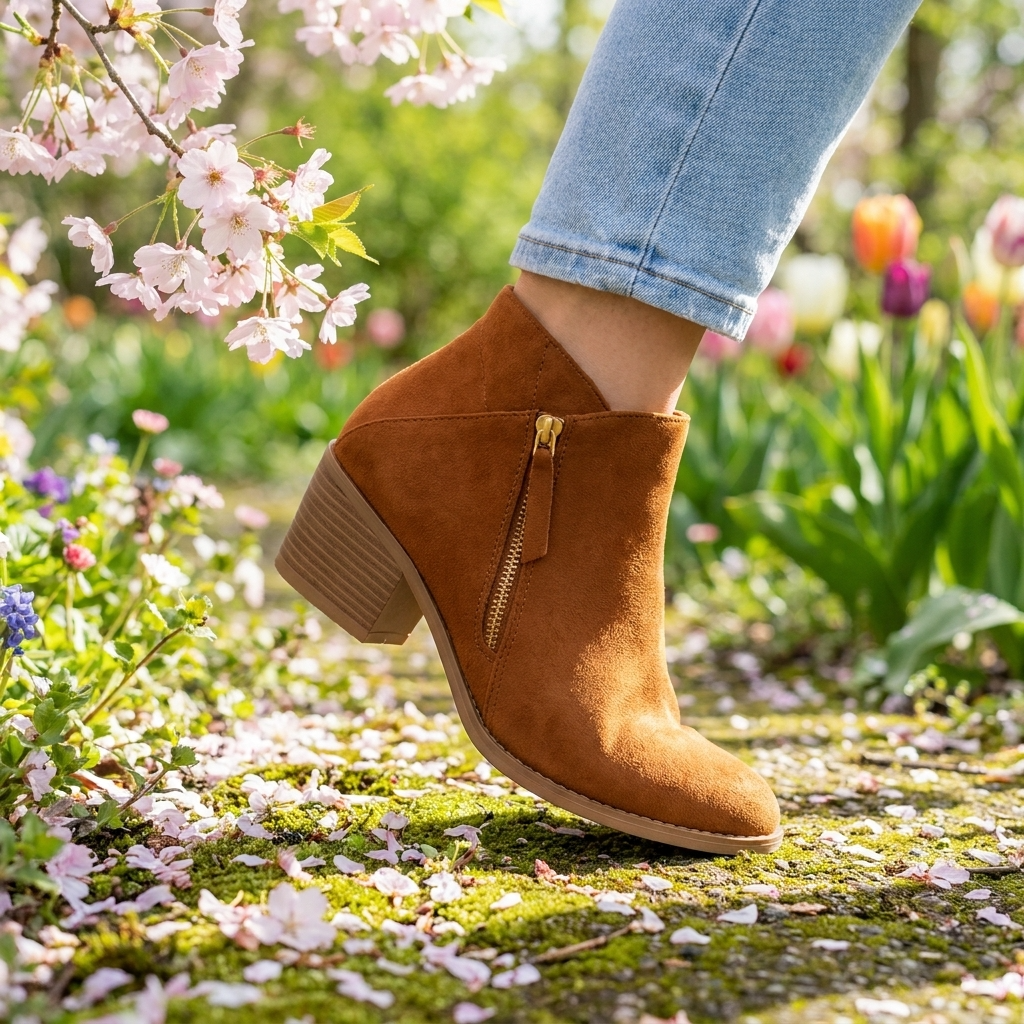 Women's Block-Heel Ankle Boots - Side-Zip Shoes