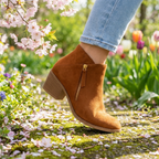 Women's Block-Heel Ankle Boots - Side-Zip Shoes